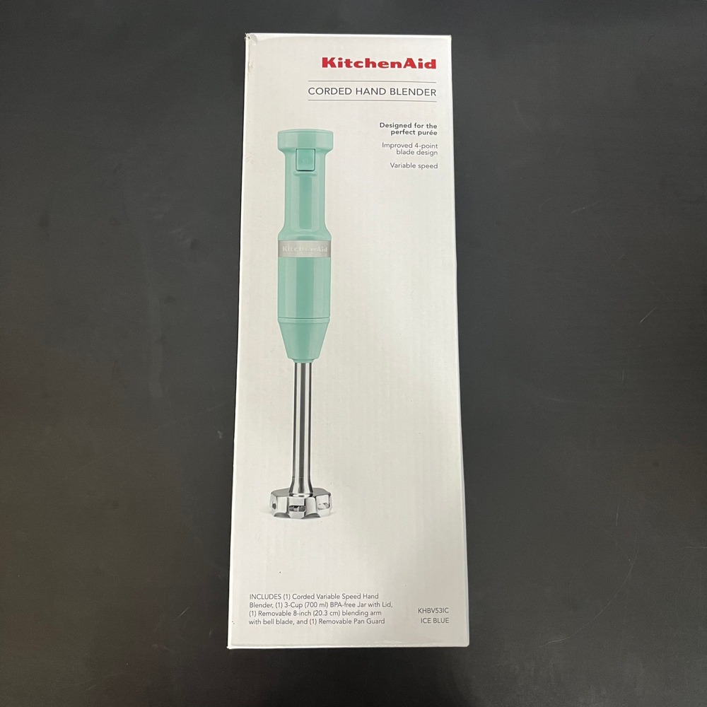 KitchenAid Corded Hand Blender Ice Blue KHBV53IC Variable Speed 4-Point Blade - Picture 2 of 5